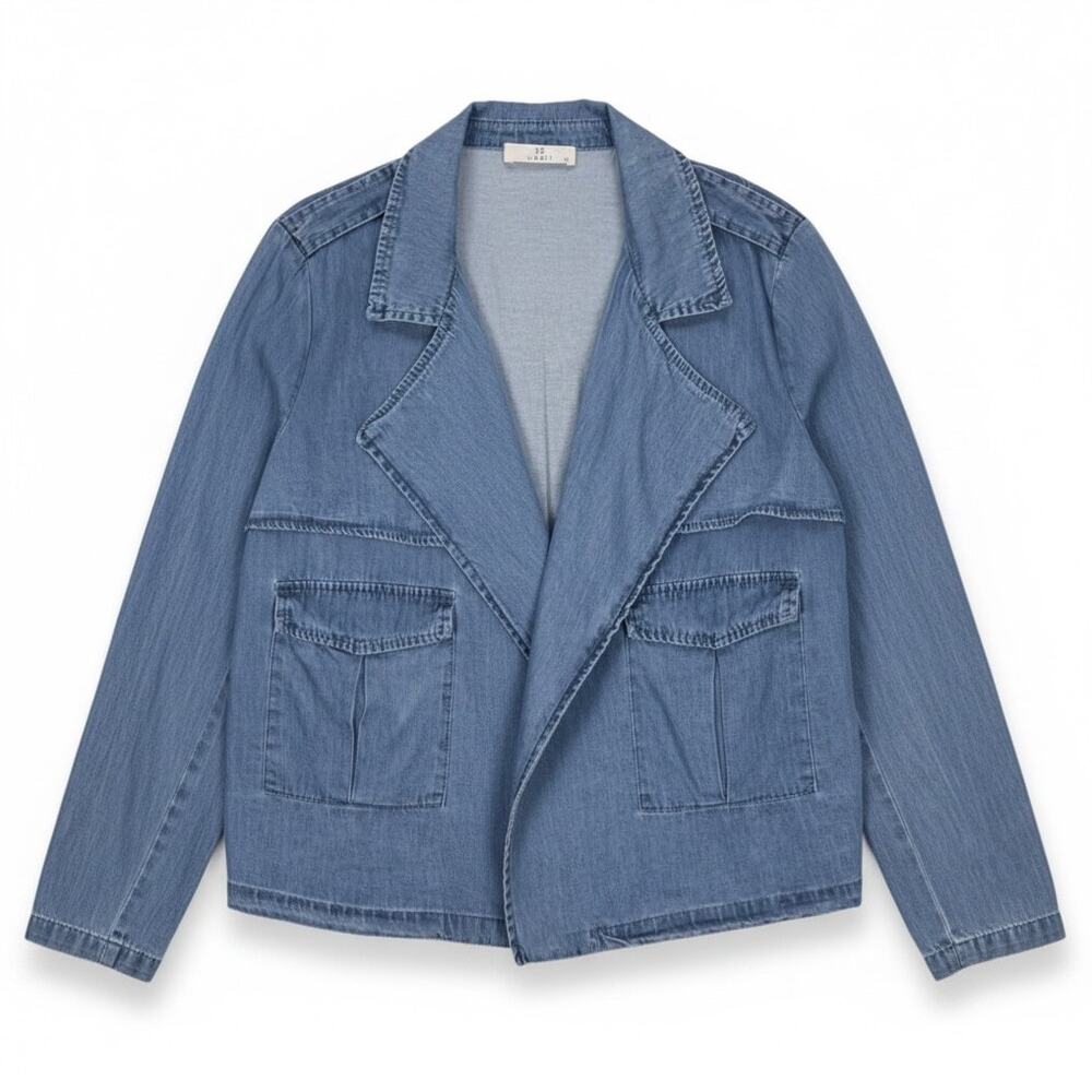 HABIT Women's OPEN FRONT CHAMBRAY Top LONG SLEEVE Blue Size LARGE